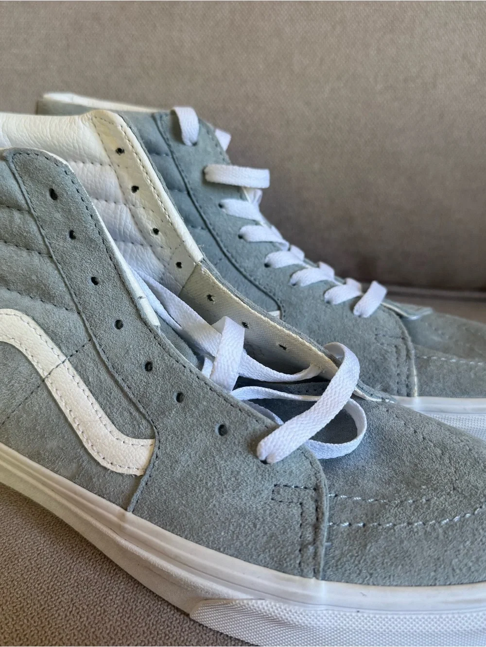 Vans Sk8-Hi Suede High-Top Sneakers in Light Gray/White